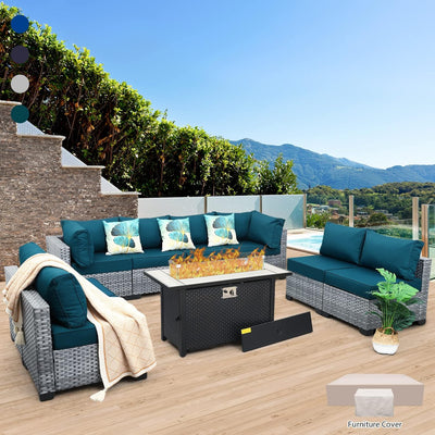 9-Piece Outdoor Patio Furniture Set with Fire Pit Table