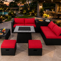 9 Pieces Outdoor Wicker Sectional with 35 Inch Gas Fire Pit Table