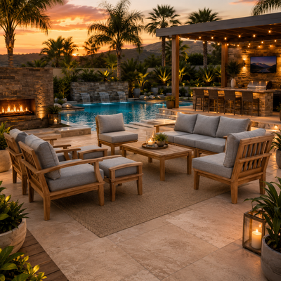 Patio Elegance Marina 10-Piece Outdoor Teak Set with Grey Cushions