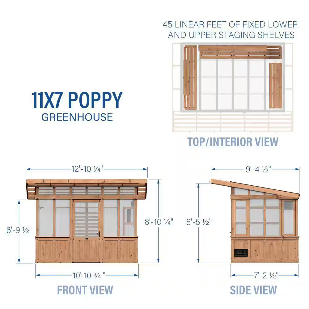 Elevate Your Gardening Experience with the Poppy 11 Ft. Cedar Wood & Polycarbonate Walk-In Greenhouse Kit - Perfect for Year-Round Plant Care!
