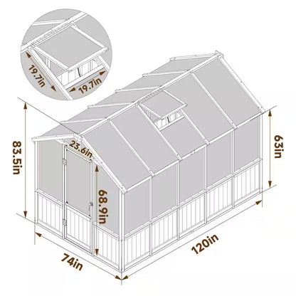 6 Ft. W X 10 Ft. D X 7 Ft. H Cedar Wood Brown Garden Plant Greenhouse for Outdoors with Multi-Layer Polycarbonate Panels