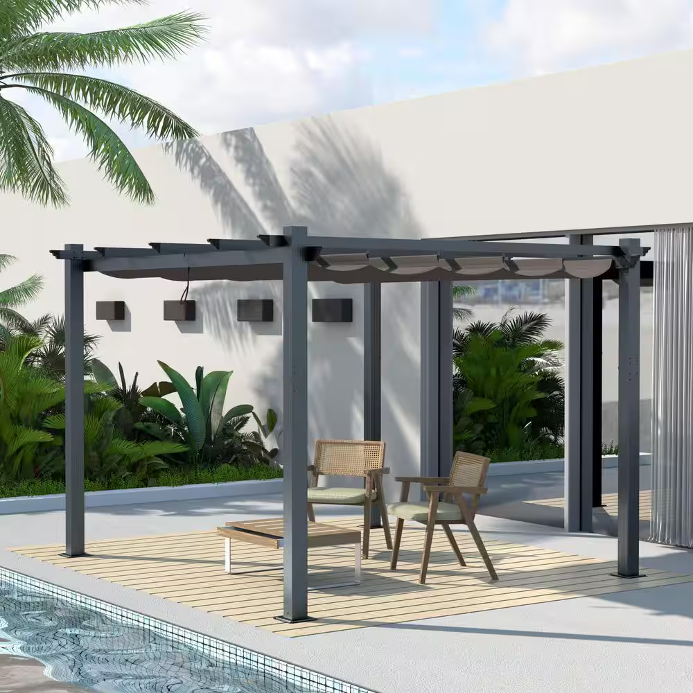 10' x 10' Aluminum Pergola – Dark Gray Canopy