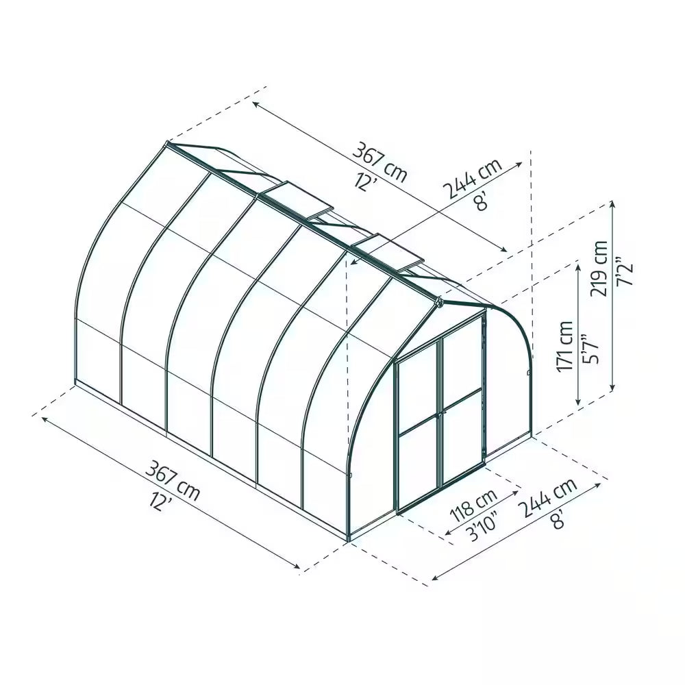 Bella 8 Ft. X 12 Ft. Silver/Diffused Polycarbonate DIY Greenhouse Kit