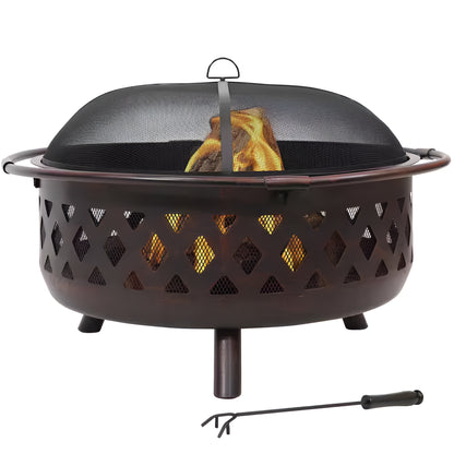 36" Cross Weave Fire Pit – Bronze