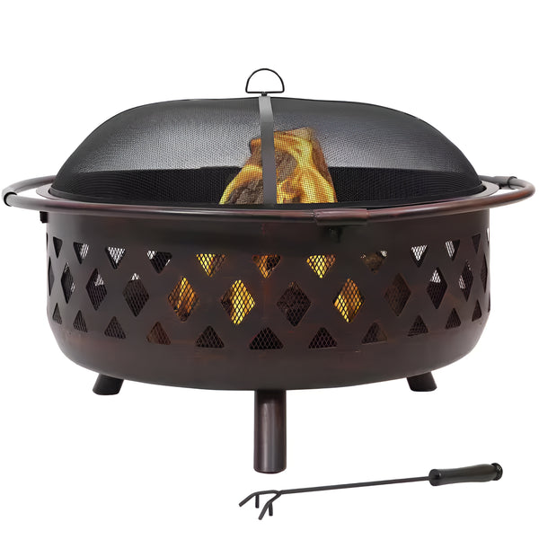 36" Cross Weave Fire Pit – Bronze