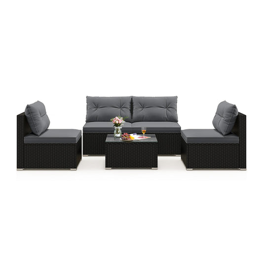 5-Piece Outdoor Patio Furniture Set with Cushions and Coffee Table