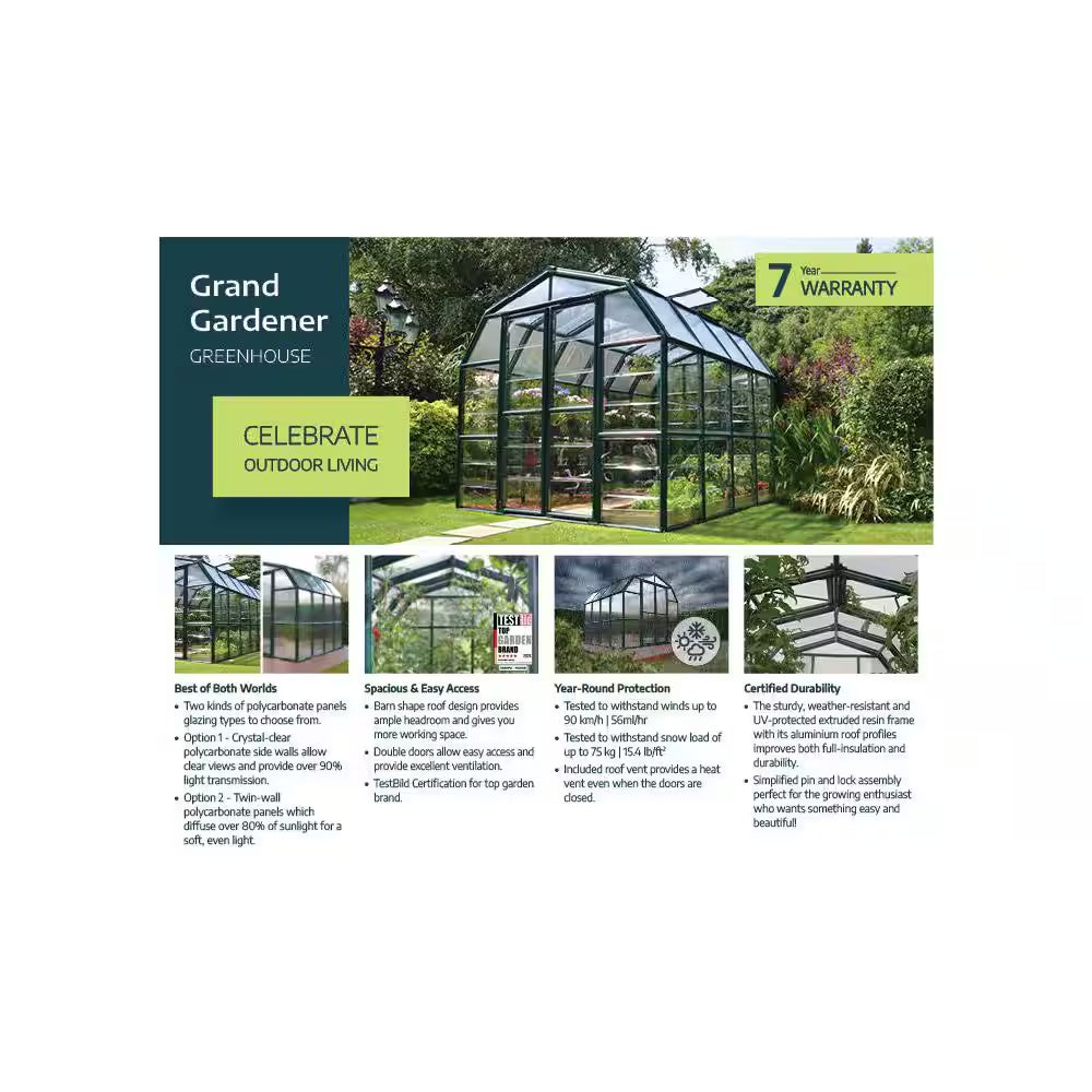 Grand Gardener 8 Ft. X 16 Ft. Green/Clear Polycarbonate DIY Greenhouse Kit