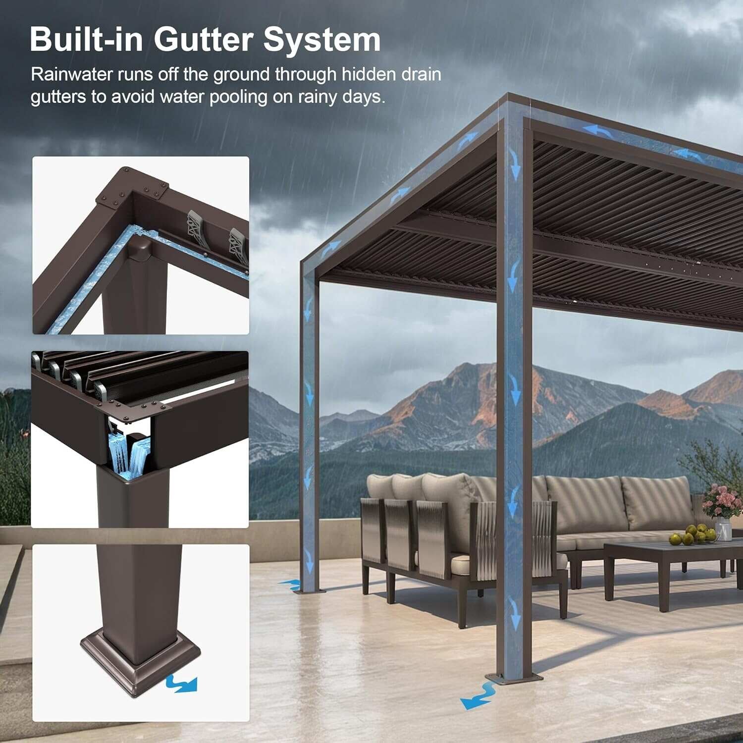 Bronze Louvered Pergola with Adjustable Roof for Deck Backyard Garden Hardtop Gazebo