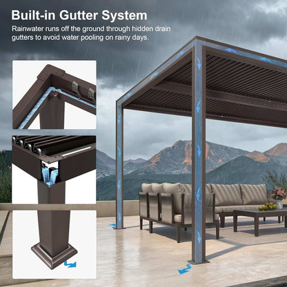 Bronze Louvered Pergola with Adjustable Roof for Deck Backyard Garden Hardtop Gazebo