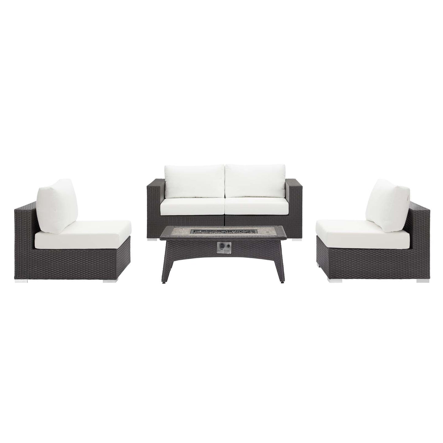 Convene 5-Piece Wicker Patio Set with Fire Pit – Espresso/White