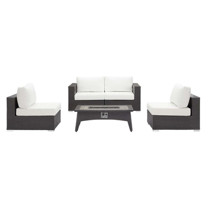 Convene 5-Piece Wicker Patio Set with Fire Pit – Espresso/White
