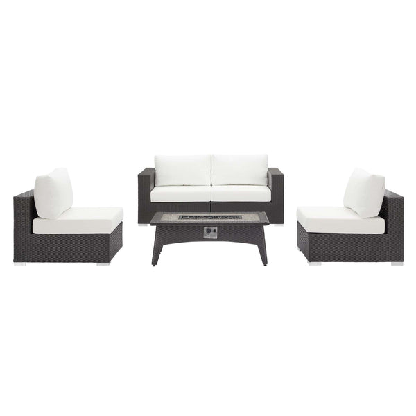 Convene 5-Piece Wicker Patio Set with Fire Pit – Espresso/White