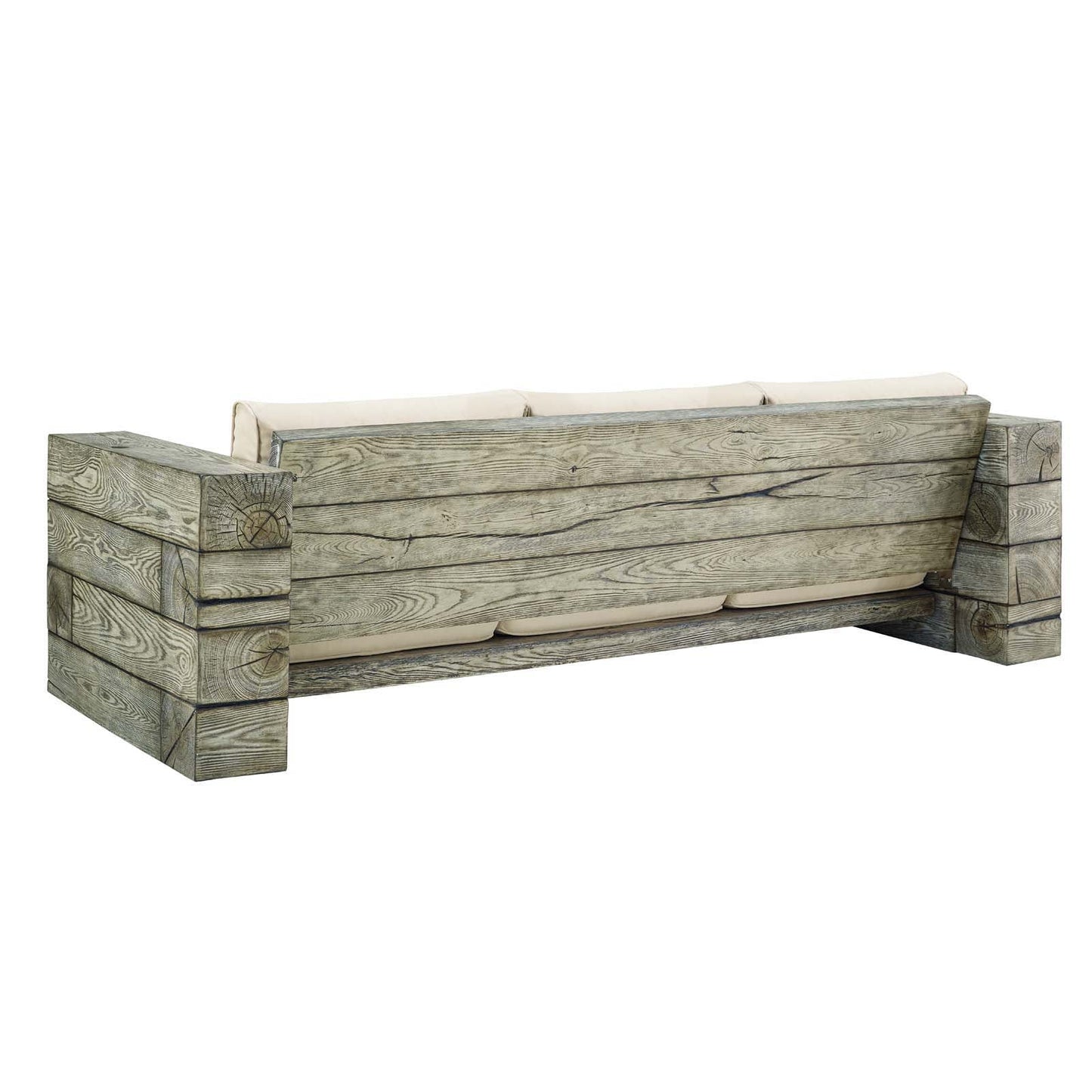 Manteo Rustic Coastal Patio Sofa &amp; Fire Pit Set – Light Gray/Beige