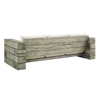 Manteo Rustic Coastal Patio Sofa &amp; Fire Pit Set – Light Gray/Beige