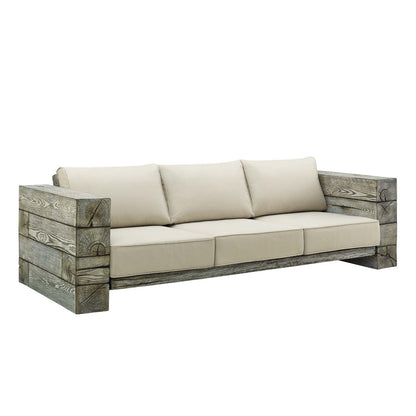Manteo Rustic Coastal Patio Sofa &amp; Fire Pit Set – Light Gray/Beige