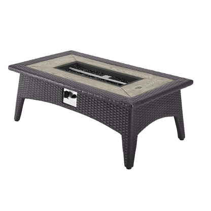 Convene 5-Piece Wicker Patio Set with Fire Pit – Espresso/White
