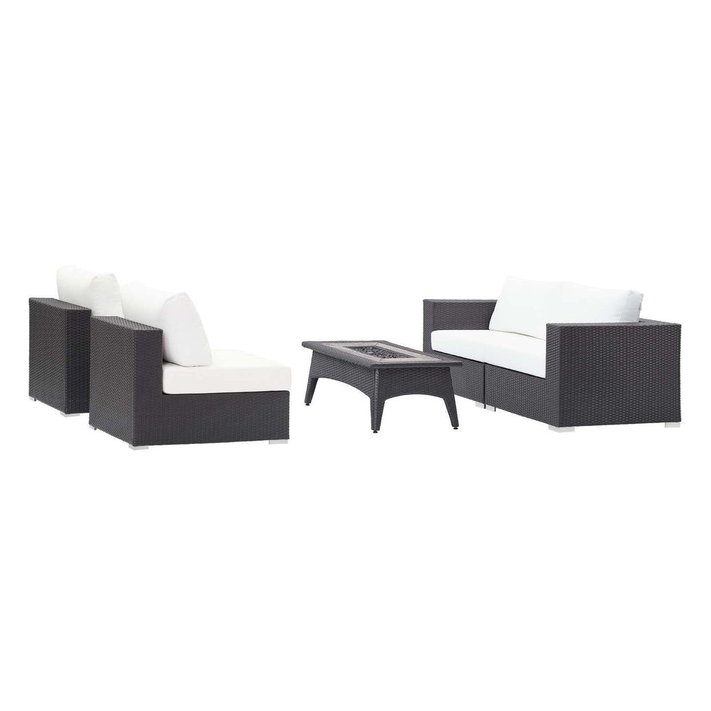 Convene 5-Piece Wicker Patio Set with Fire Pit – Espresso/White