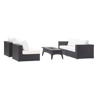 Convene 5-Piece Wicker Patio Set with Fire Pit – Espresso/White