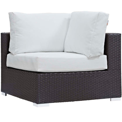 Convene 5-Piece Wicker Patio Set with Fire Pit – Espresso/White