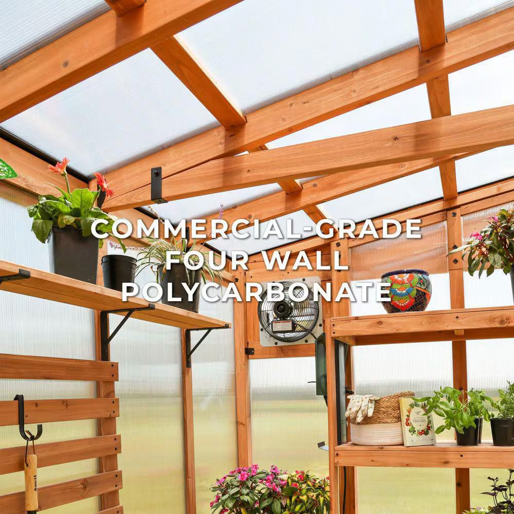 Elevate Your Gardening Experience with the Poppy 11 Ft. Cedar Wood & Polycarbonate Walk-In Greenhouse Kit - Perfect for Year-Round Plant Care!