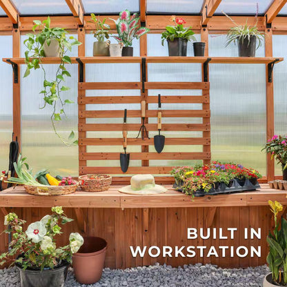 Elevate Your Gardening Experience with the Poppy 11 Ft. Cedar Wood & Polycarbonate Walk-In Greenhouse Kit - Perfect for Year-Round Plant Care!
