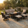 6-Piece Steel Outdoor Fire Pit Patio Set with Beige Cushions