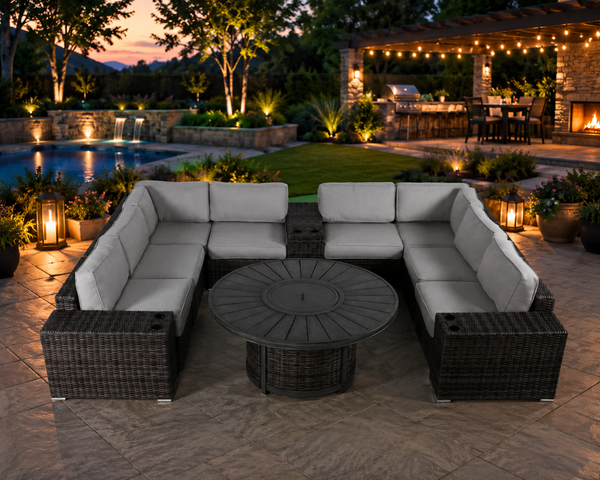 Patio Seating Group With Cushions And Fire Pit - Espresso