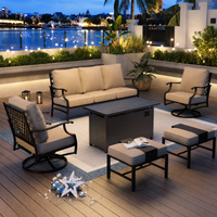 6-Piece Steel Outdoor Fire Pit Patio Set with Beige Cushions