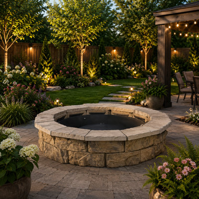 44 In. X 14 In. Concrete Fossill Limestone round Fire Pit Kit