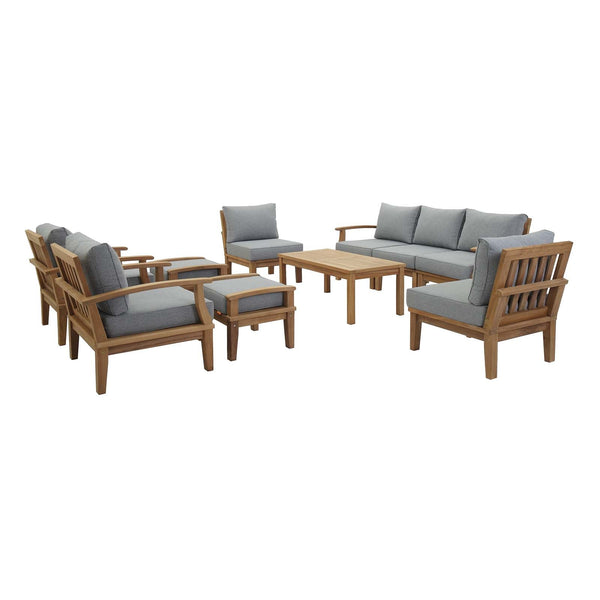Patio Elegance Marina 10-Piece Outdoor Teak Set with Grey Cushions