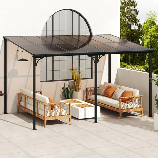 10' x 13' Wall-Mounted Hardtop Gazebo with Polycarbonate Roof – Black