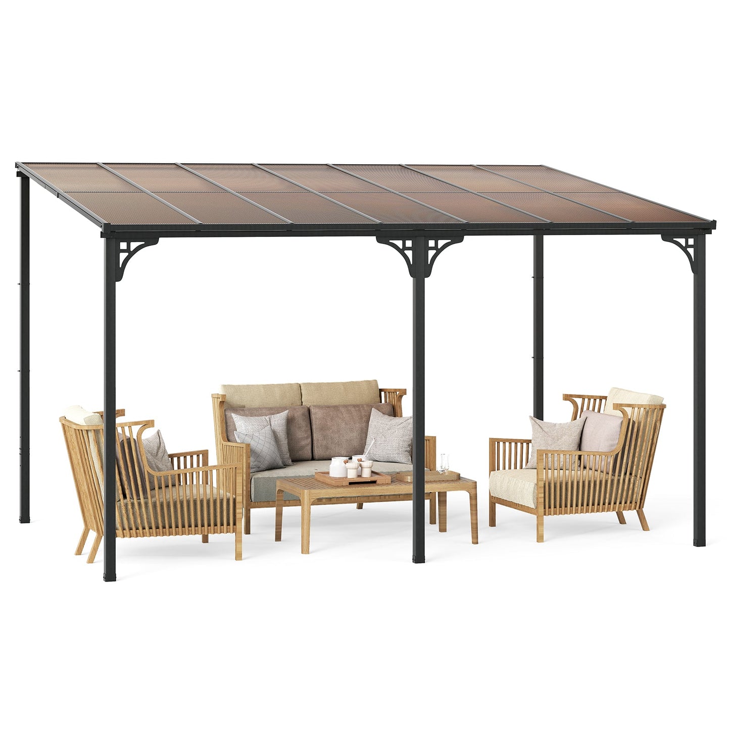 10' x 13' Wall-Mounted Hardtop Gazebo with Polycarbonate Roof – Black