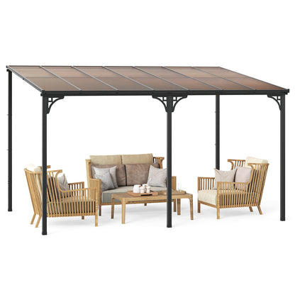 10' x 13' Wall-Mounted Hardtop Gazebo with Polycarbonate Roof – Black