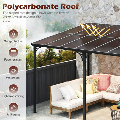 10' x 13' Wall-Mounted Hardtop Gazebo with Polycarbonate Roof – Black