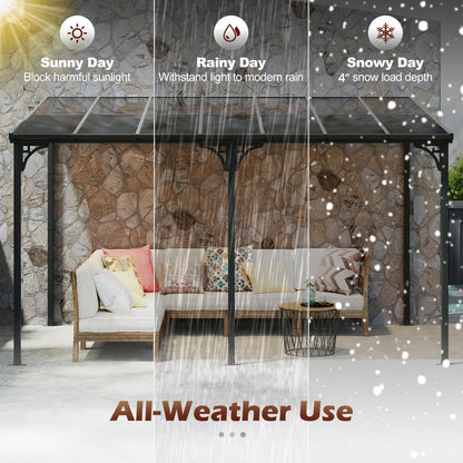 10' x 13' Wall-Mounted Hardtop Gazebo with Polycarbonate Roof – Black