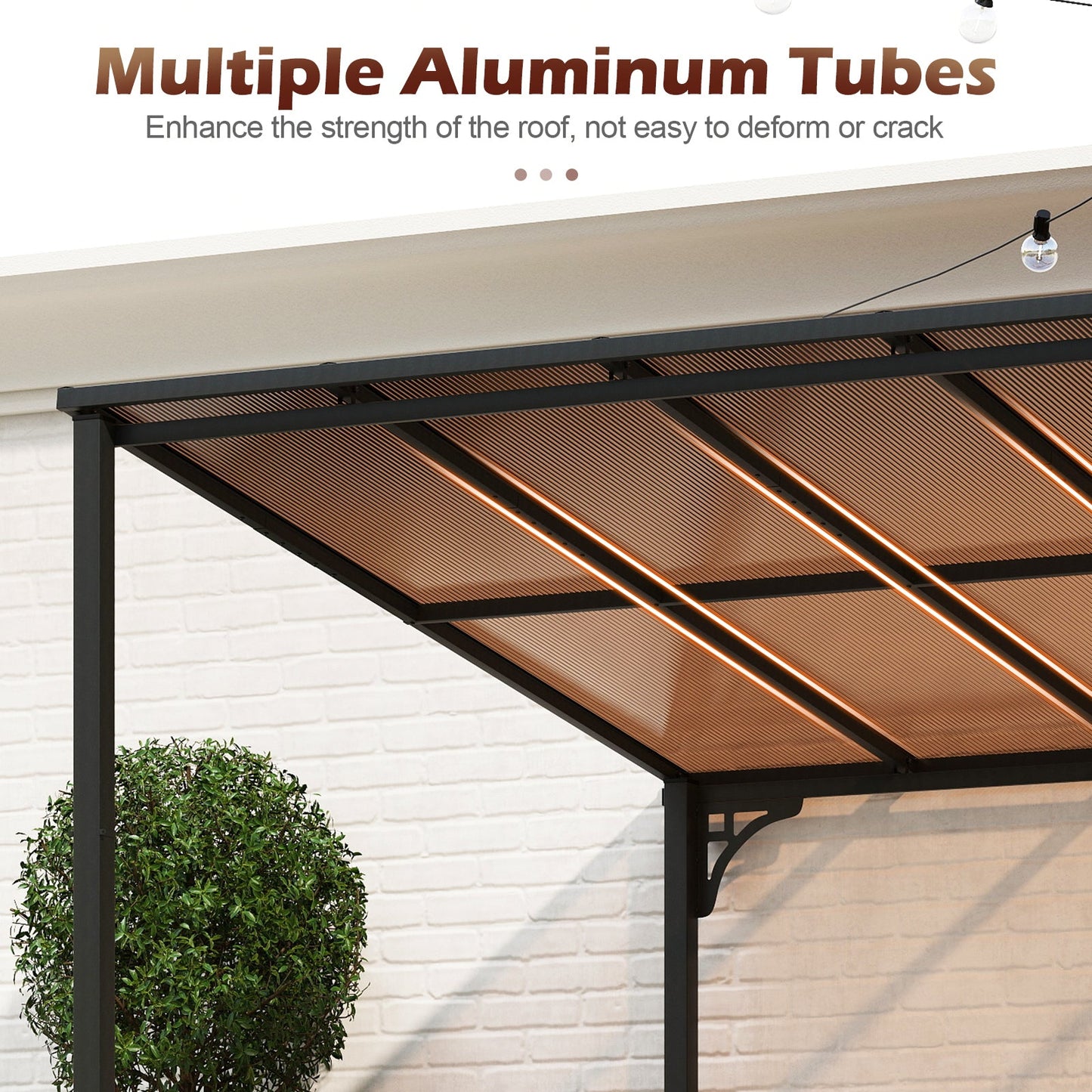 10' x 13' Wall-Mounted Hardtop Gazebo with Polycarbonate Roof – Black
