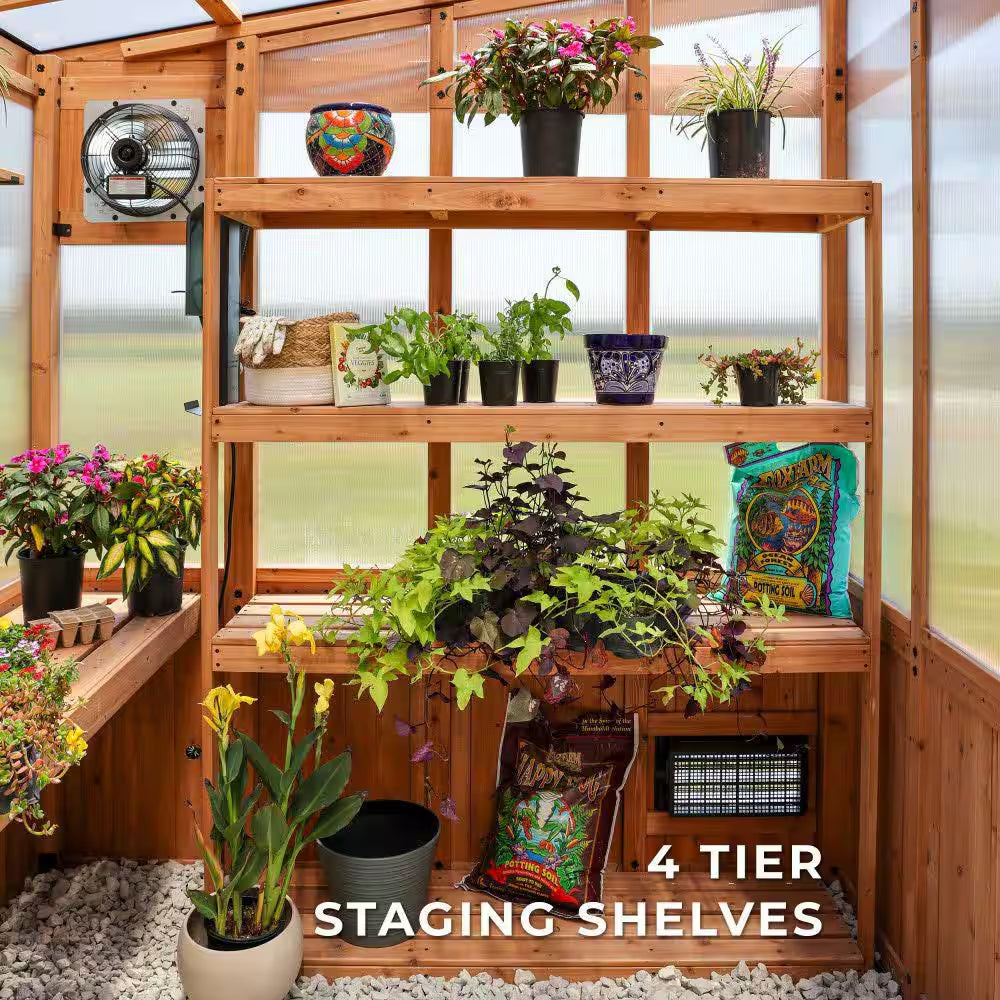 Elevate Your Gardening Experience with the Poppy 11 Ft. Cedar Wood & Polycarbonate Walk-In Greenhouse Kit - Perfect for Year-Round Plant Care!