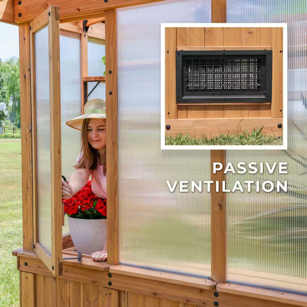 Elevate Your Gardening Experience with the Poppy 11 Ft. Cedar Wood & Polycarbonate Walk-In Greenhouse Kit - Perfect for Year-Round Plant Care!