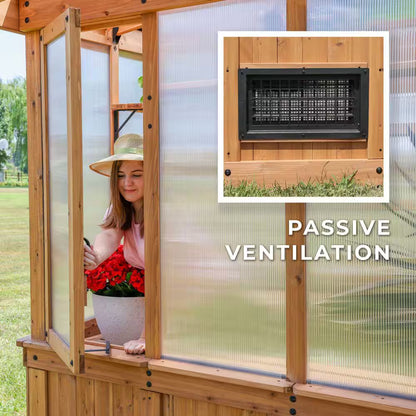 Elevate Your Gardening Experience with the Poppy 11 Ft. Cedar Wood & Polycarbonate Walk-In Greenhouse Kit - Perfect for Year-Round Plant Care!
