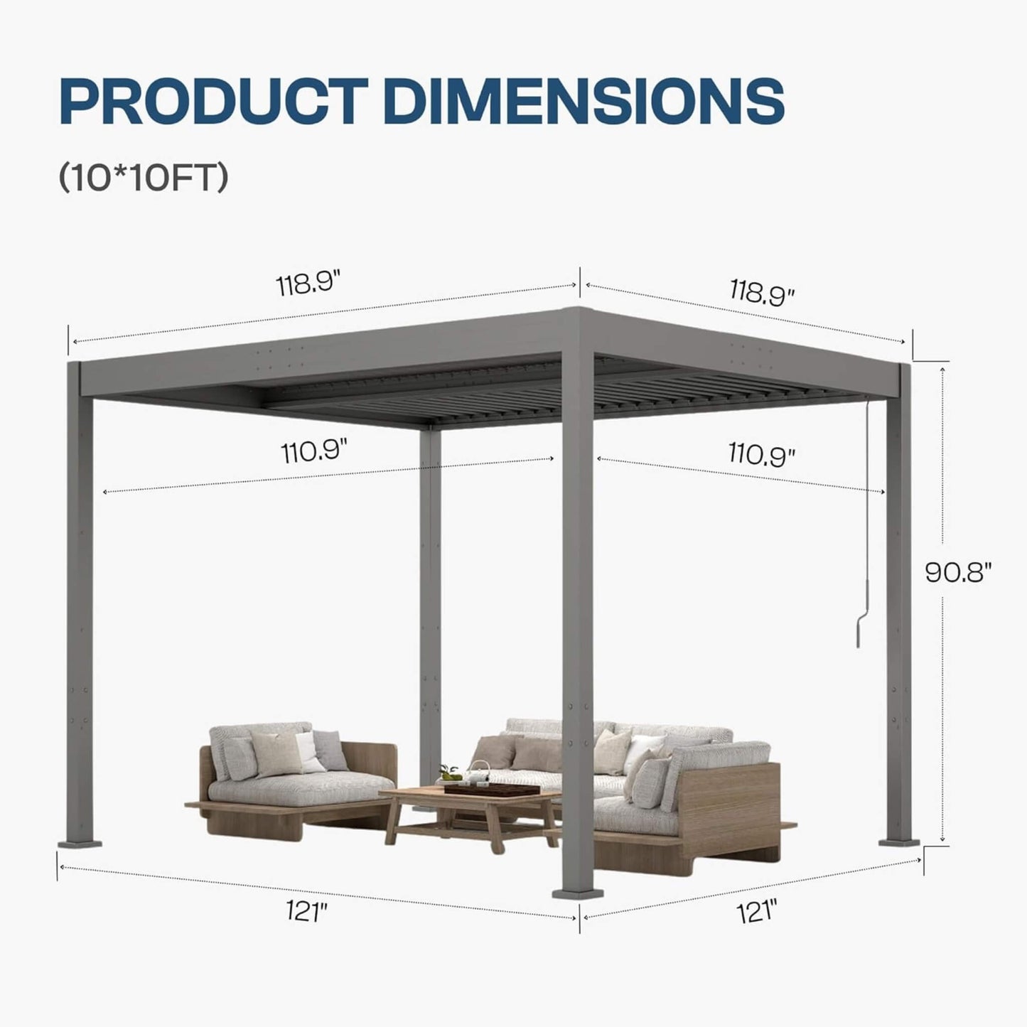 10' x 10' Alora Aluminum Louvered Pergola With Adjustable Roof & Drainage
