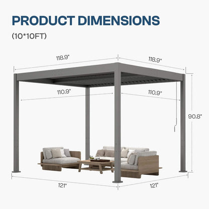 10' x 10' Alora Aluminum Louvered Pergola With Adjustable Roof & Drainage