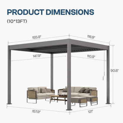 10' x 10' Alora Aluminum Louvered Pergola With Adjustable Roof & Drainage