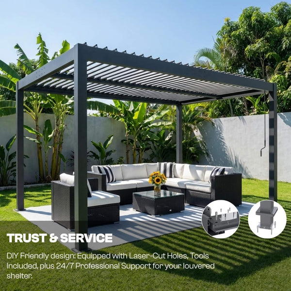 10' x 10' Alora Aluminum Louvered Pergola With Adjustable Roof & Drainage