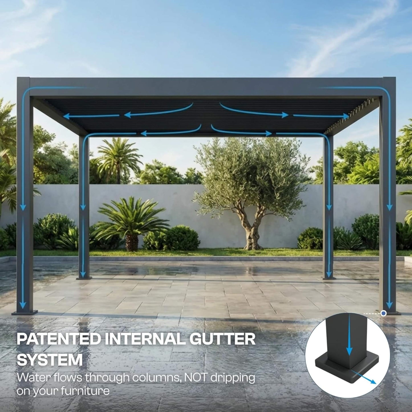 10' x 10' Alora Aluminum Louvered Pergola With Adjustable Roof & Drainage