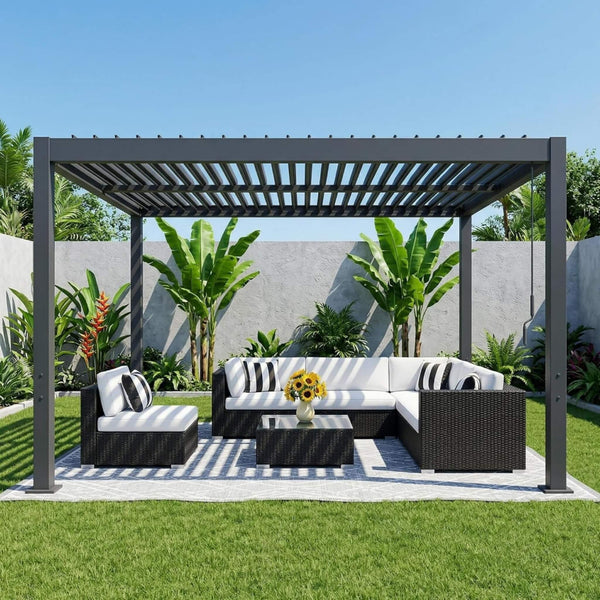 10' x 10' Alora Aluminum Louvered Pergola With Adjustable Roof & Drainage