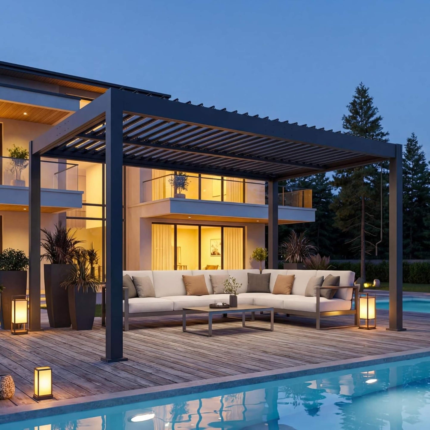 10' x 10' Alora Aluminum Louvered Pergola With Adjustable Roof & Drainage