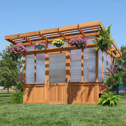 Elevate Your Gardening Experience with the Poppy 11 Ft. Cedar Wood & Polycarbonate Walk-In Greenhouse Kit - Perfect for Year-Round Plant Care!