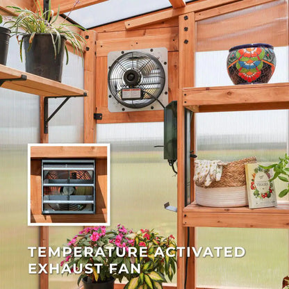 Elevate Your Gardening Experience with the Poppy 11 Ft. Cedar Wood & Polycarbonate Walk-In Greenhouse Kit - Perfect for Year-Round Plant Care!