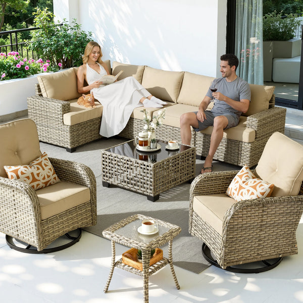 Beige Outdoor Conversation Set – 9 Piece