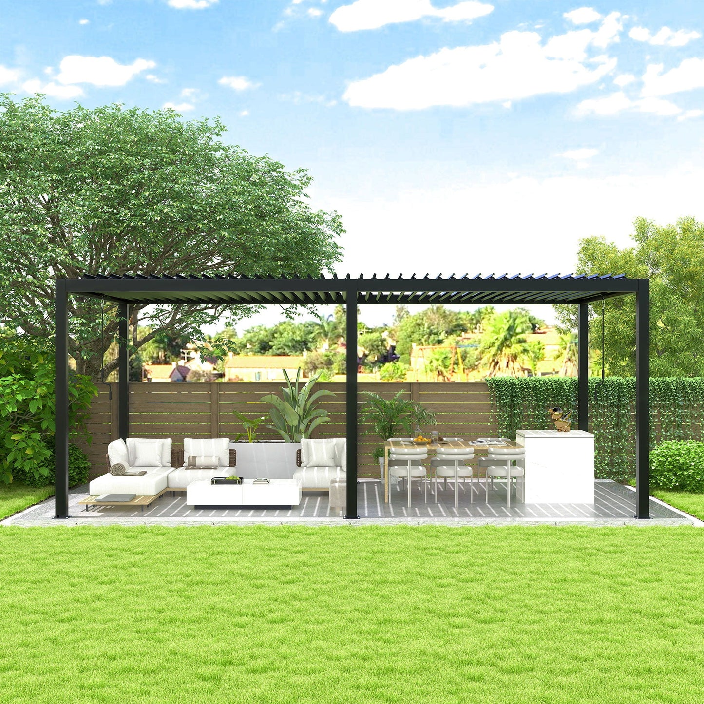 10' x 19' Adjustable Louvered Pergola with Steel Louvers &amp; Frame – Black